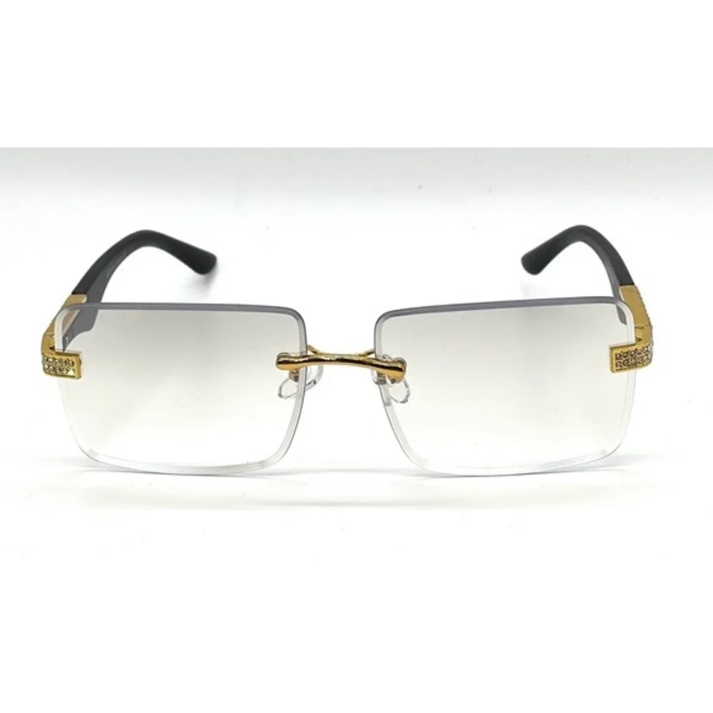 Frameless Square Sunglasses Women Gold Frame Clear Lens Eyewear Rhinestone Gafas